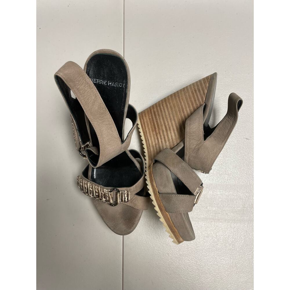 PIERRE HARDY Stacked Wedge Heels Platform Ankle Strap Leather Tan Women's 37